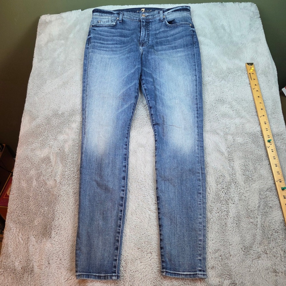 7 For All Mankind The Skinny Jeans Women 31 Blue‎ Medium Wash Stretch Denim